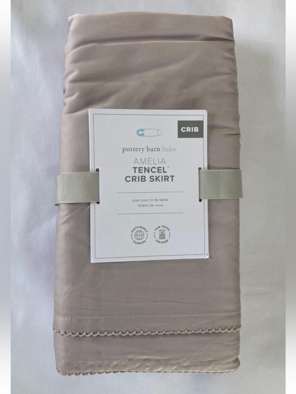 New Pottery Barn Baby Amelia Tencel Crib Skirt Grey Lavender